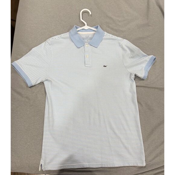 Vineyard Vines Men's Striped Polo Light Blue White Cotton Stretch S - Picture 2 of 6